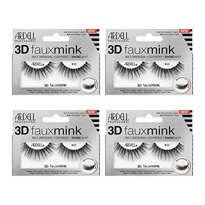 Ardell False Eyelashes 3D Faux Mink Lashes 853 - Easy Application Strip Lashes, Comfortable Invisiband for All-Day Wear, 4 Pairs