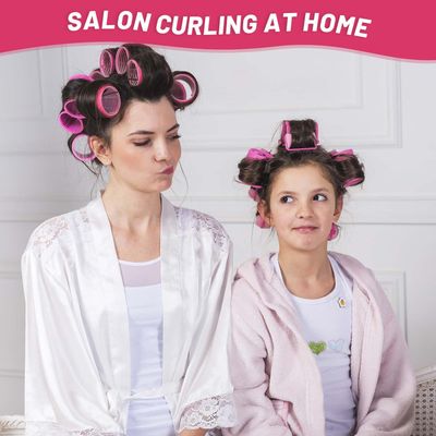 Jumbo Hair Rollers Set - 24 Pieces with 12 Large Rollers and 12 Clips for Voluminous Long Thick Hair (Hot Pink)