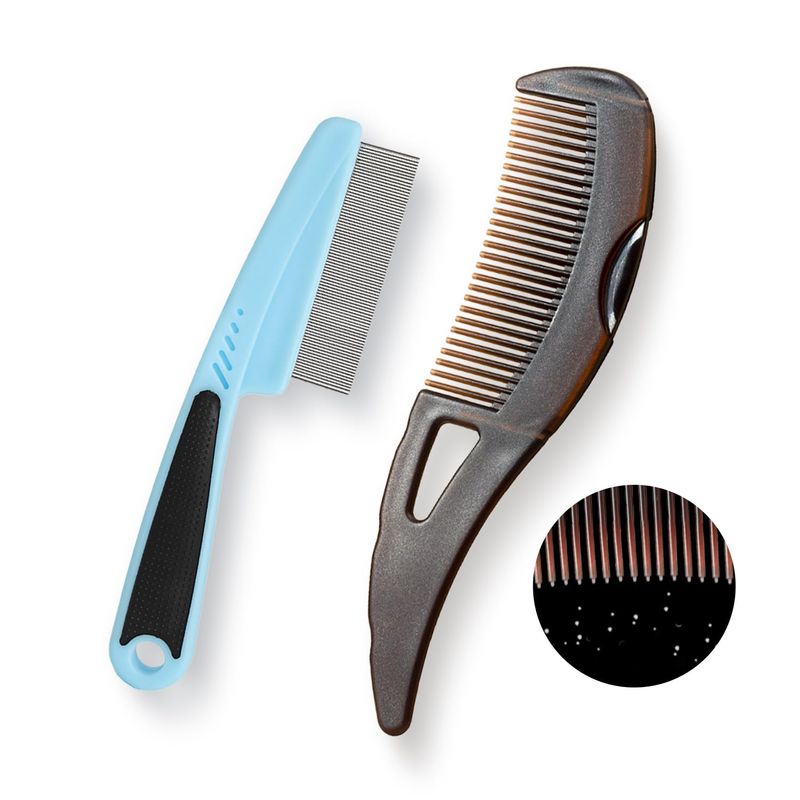 Dandruff Comb, Stainless Steel Fine Tooth LiceFlea Comb, Psoriasis Comb, Scalp Oil Buildup Removal Wide Hollow Tooth Button Hairbrush for Scalp Massage Care for Man Women and Kids, Set of 2 (Blue)