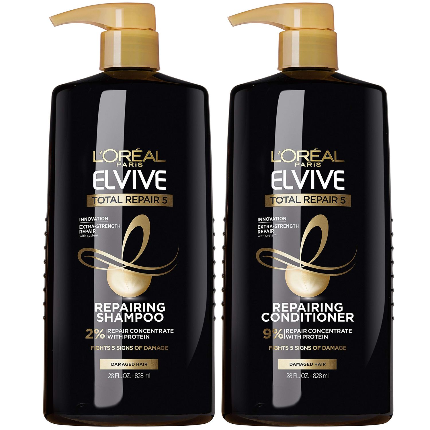 L&#39;Oreal Paris Elvive Total Repair 5 Repairing Shampoo and Conditioner for Damaged Hair, 28 Ounce (Set of 2)