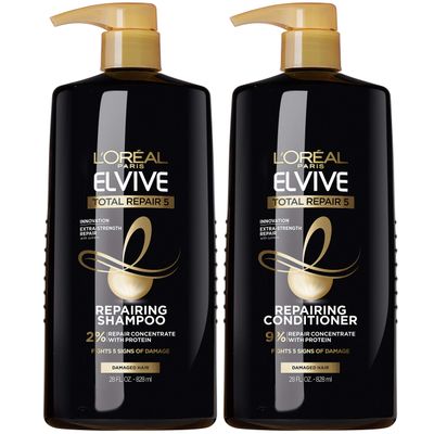 L&#39;Oreal Paris Elvive Total Repair 5 Repairing Shampoo and Conditioner for Damaged Hair, 28 Ounce (Set of 2)