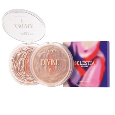 SELESTIA BEAUTY Highlighter Makeup Powder Divine V - Highlighter Powder for Radiant Glow - Face Highlighter for All Skin Tones - Easy-to-Apply Powder Highlighter, 0.53 Oz