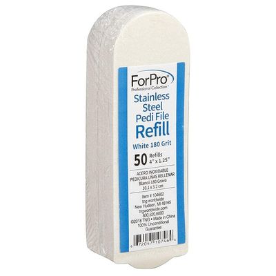ForPro Professional Collection Stainless Steel Pedi File Refill, 180 Grit, White, EZ-Strip Peel Pedicure Refill Pads, 1.25 W x 4 L, 50-Count