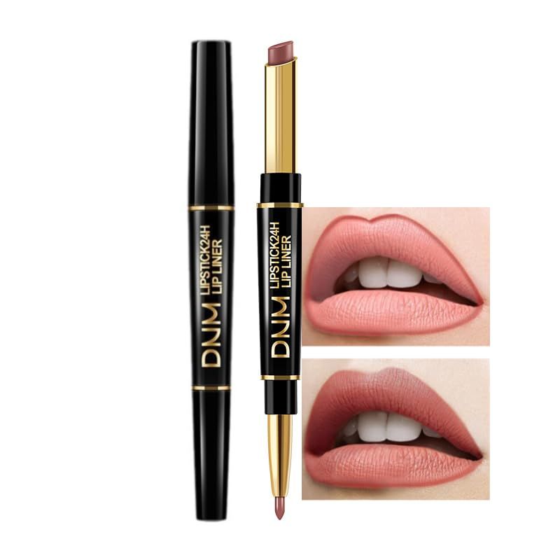 NILKJAR Nude Brown Women&#39;s Matte Lipstick and Lip Liner Set,DNM Double-ended Design Lipstick and Lip Liner in One,Lasting Waterproof Lipstick and Lip Liners Combo Lip Liner Pencil Set 12#