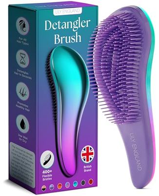 Lily England Detangler Brush for Curly Hair, Thick, Straight &amp; Natural Hair - Gentle Detangling Hair Brush for Women, Kids &amp; Toddlers with Flexible Bristles - Hairbrush for Wet &amp; Dry Hair, Ombre