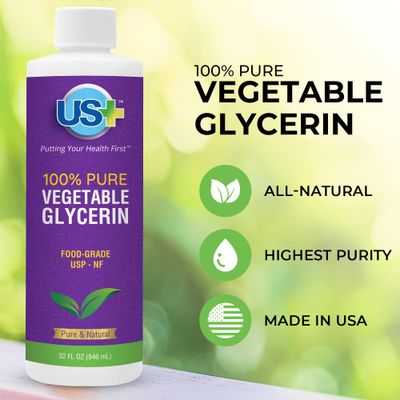 US 32oz 100% Pure Vegetable Glycerin - Pharmaceutical &amp; Food Grade (USP) - All-Natural Moisturizer &amp; Cleanser - For Skin, Hair, Soaps and More