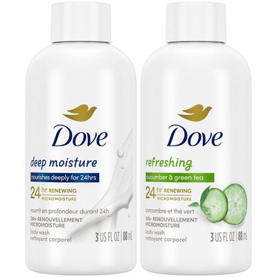 Dove Body Wash Travel Essentials Variety 2-Pack - Refreshing Cucumber &amp; Green Tea  Deep Moisture Nourishing Body Washes, 3 Oz Ea