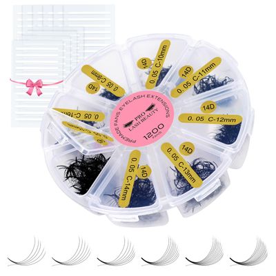 1200 Fans Premade Fans Eyelash Extensions Premade Volume Lash Extension Mixed Tray From 5D to 14D Handmade Lashes Bulk Promade Fans Soft Pointed Fans 5D-C-0.10-9-16mix