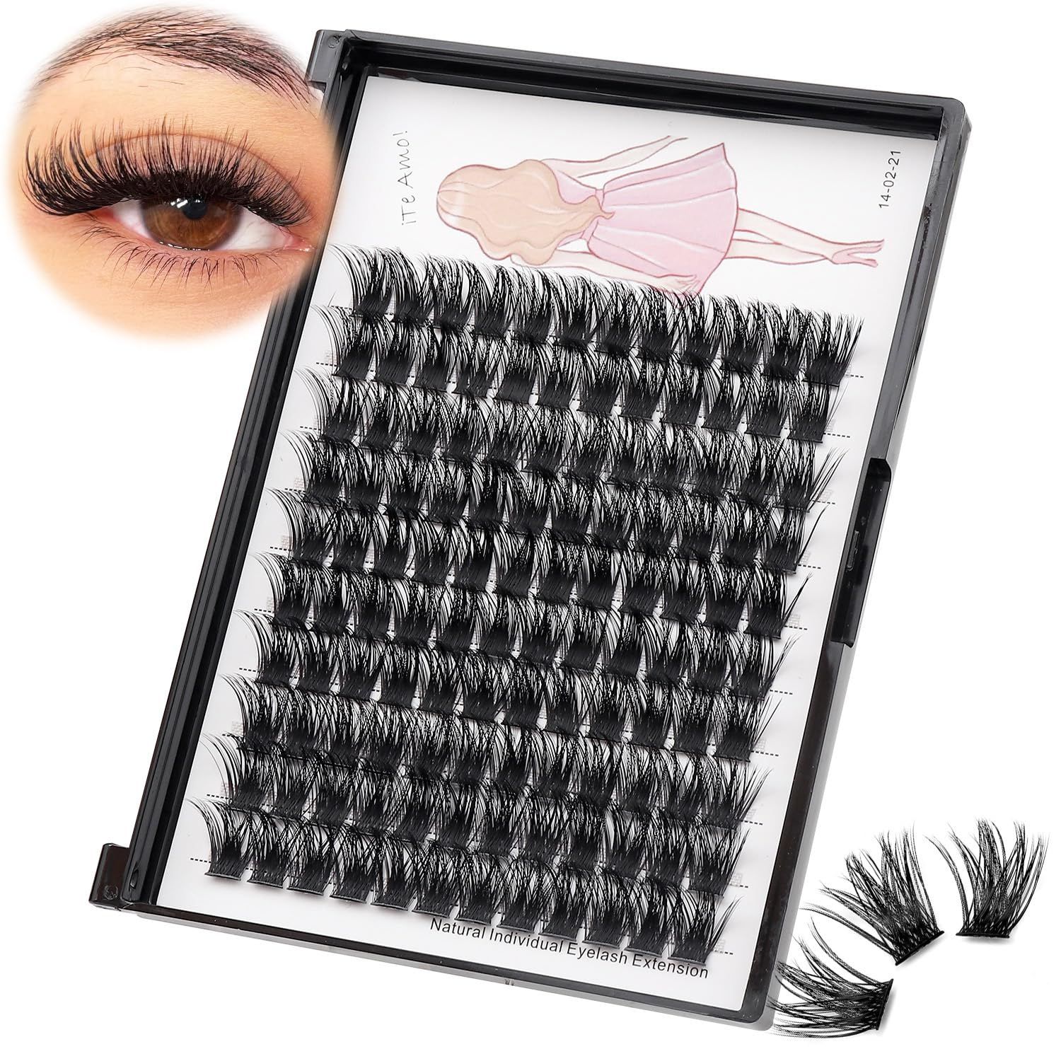 Bodermincer 120 Clustersbox Wide Cluster 3D Effect Glue Bonded Cluster Eyelashes Individual Eyelash Extension Eyelashes Bunches False Eyelashes Home Eyelash Extension (18MM)