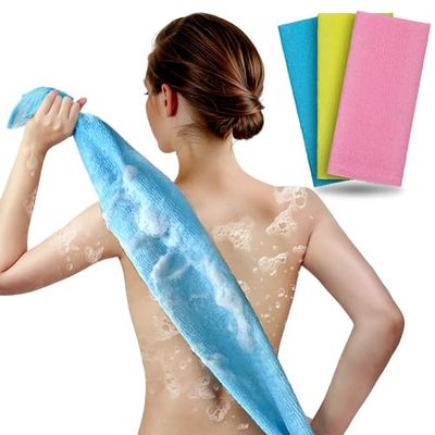 ARCH&amp;M Exfoliating Washcloth Exfoliating Body Scrubber Back Scrubber for Shower Japanese Washcloth Bath Wash Cloth Korean Exfoliating Luffah Towel Beauty Washcloth Sponge Loofah Body Scrub 3 Pack