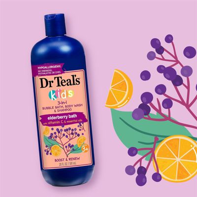 Dr Teal's Kids 3-in-1 Elderberry Bath Bubble Bath, Body Wash &amp; Shampoo, 20 fl oz.