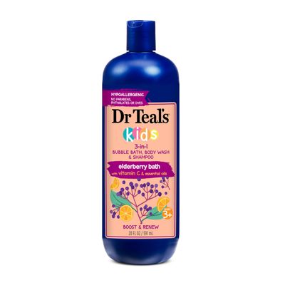 Dr Teal&#39;s Kids 3-in-1 Elderberry Bath Bubble Bath, Body Wash &amp; Shampoo, 20 fl oz.