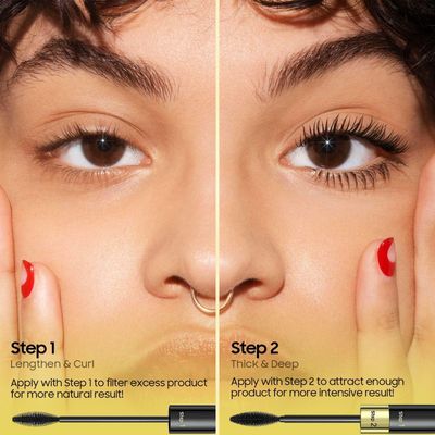 Waterproof Tubing Mascara Black, Long-Lasting 2-1 Mascara for No Flaking, No Clumping and Natural Effect Eye Make up, Black Mascara for Fuller, Vegan &amp; Cruelty-Free