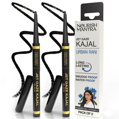 NOURISH MANTRA Jet Gaze Kajal Urban Rani - Combo - Black &amp; Black 0.35g with Almond Oil, Argan Oil &amp; Vitamin EIntense PigmentationSmudge ProofWater ProofLong Lasting
