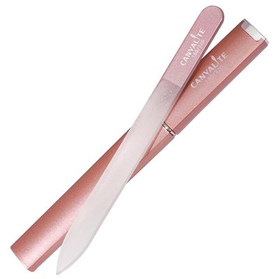 CANVALITE Glass Nail Files for Natural Nails Glass Fingernail File Crystal Nail Files with Case Double Sided 180320 Grit Czech Glass File Gentle Nail Care Stocking Stuffers for Women Girls, Rose Gold