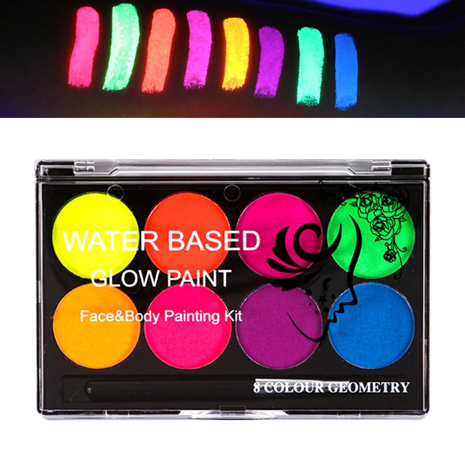 QIUFSSE 8 Colors Neon Face Paint Glow in The Dark UV Blacklight Body Paint Professional Water Activated Face Paint for Adults Kids Halloween Makeup