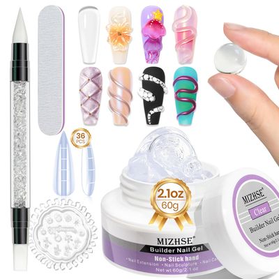 MIZHSE Solid Builder Gel for Nails, 60g Large Capacity Clear Hard Gel for Nails 3D Sculpting Gel Non-Sticky Hand Carving Gel U VLED Nail Extension Gel with 3D Silicone Mold Nail Art Salon Home DIY