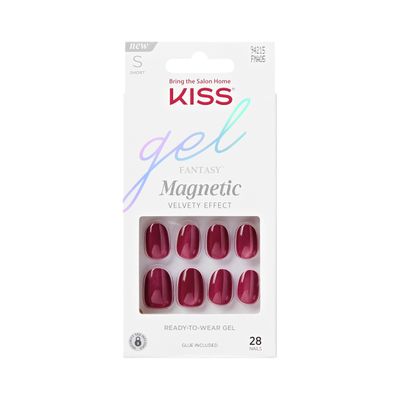KISS Gel Fantasy Magnetic Press On Nails Short, Set Us Free, Red, Oval Shaped, Includes 28 Fake Nails, Nail Glue 2g, 1 Manicure Stick, 1 Mini Nail File