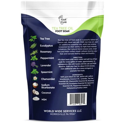 Tea Tree Oil Foot Soak with Epsom Salt - For Toenail Repair, Athletes Foot, Softens Calluses, Soothes Sore &amp; Tired Feet, Nail Discoloration, odor Scent, Spa Pedicure Care - Made in USA 16 oz