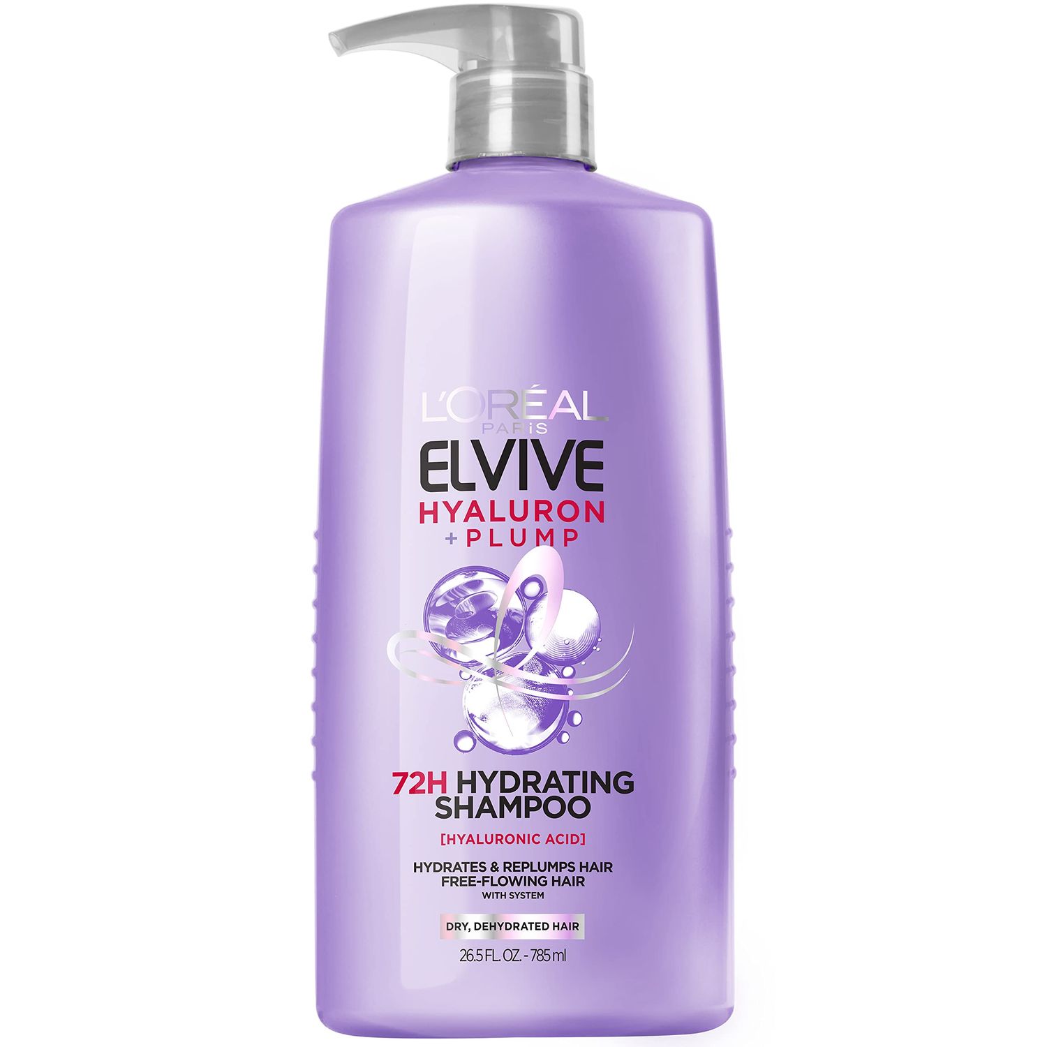 L&#39;Oreal Paris Elvive Hyaluron Plump Hydrating Shampoo for Dehydrated, Dry Hair Infused with Hyaluronic Acid Care Complex, Paraben-Free, 26.5 Fl Oz (Packaging May Vary)