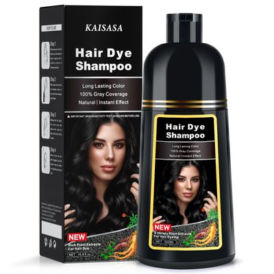 KINGMING Black Hair Dye Shampoo 3 in 1, Hair Color Shampoo for Women Men Grey Hair Coverage, Herbal Ingredients Champu Con Tinte Para Canas 500ml (Black)