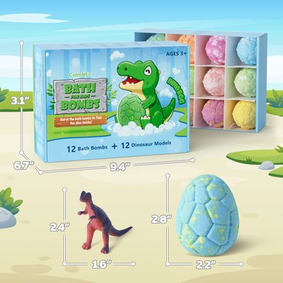 CalmNFiz Bath Bombs with Surprise Dinosaur Toys Inside, 12 Pack Organic and Natural Bubble Bath Bombs, Stocking Stuffers for Kids, Bath Bomb Set for HerHim