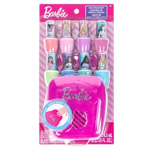 Barbie 8 Piece Nail Polish Set with Nail Dryer for Kids, Peel-Off Water-Based, Safe for Kids, Batteries Not Included, Ages 3 and Up, by Townley Girl