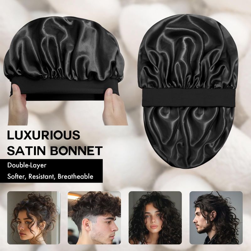 Doitory Satin Bonnet Silk Bonnet for Sleeping, Double Layer Silk Sleep Cap for Men &amp; Women, Soft Satin Lined Bonnet for Natural &amp; Curly Hair(Black)