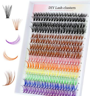 Heasy Colorful Lashes Clusters, Colored Lash Clusters 9-16mm Mixed 8 Colors Rainbow Individual Lashes Wispy D Curly Cluster Rainbow DIY Eyelashes Extensions