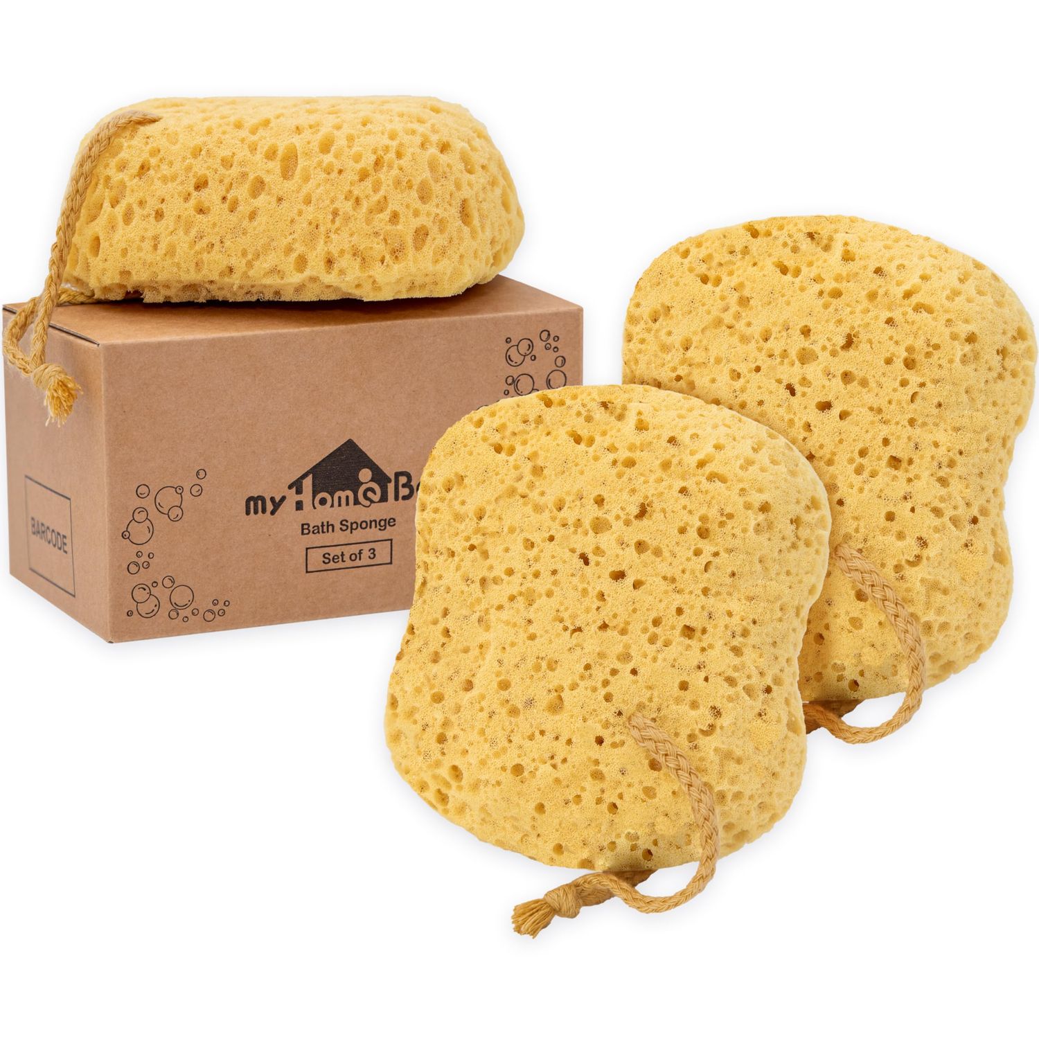 myHomeBody Bath Sponge, Foam Loofah Sponge, Body Sponge for Shower - Large Size, Lots of Lather, Curvy, 3 Pack