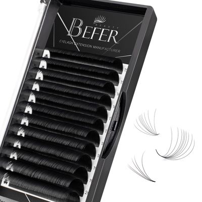 Befer Beauty Volume Lash Extensions 0.05D,Blooming Eyelash Extension Mix-8-15mm, Easy Fan Volume Lashes Fluffy Soft, D Curl Matte Black Self Fanning Lash Extension Professional Eyelash Extensions