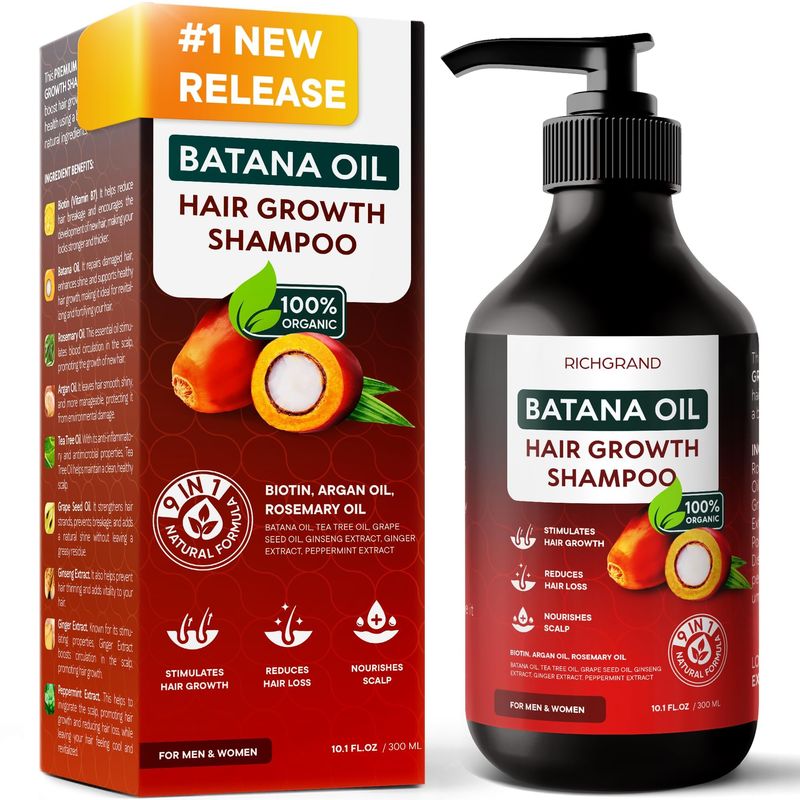 Batana Oil Shampoo for Hair Growth - Routine Shampoo for Thinning Hair for Women &amp; Men - 9-in-1 Natural Hair Loss Shampoo with Biotin, Rosemary Oil - Thickening Hair Treatment &amp; Regrowth