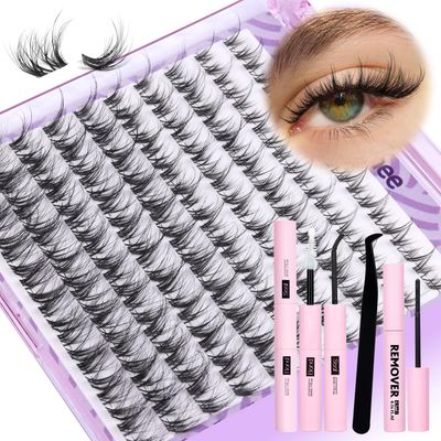 Mavphnee Lash Clusters Wispy Cluster Eyelash Extensions Natural Lash Individuals 10-16MM Mixed Clear Band Eyelashes Clusters LC Curl Cluster Lashes 100 Pcs DIY at Home Soft Individual Eyelashes Pack