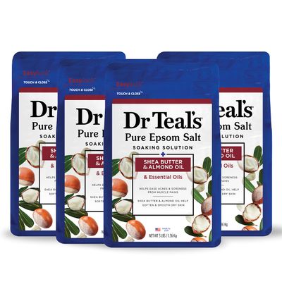 Dr Teal&#39;s Epsom Magnesium Salt Soak, Shea Butter &amp; Almond, 3 lbs (Pack of 4)