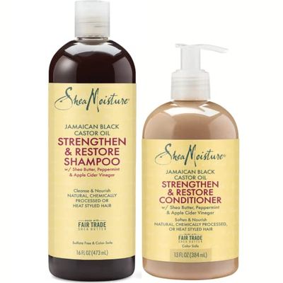 Shea Moisture Jamaican Black Castor Oil Clarifying Shampoo &amp; Conditioner - Strengthen &amp; Restore Sulfate-Free Shampoo &amp; Conditioner Set with Shea Butter, ACV, and Peppermint Oil for Hair (2 Piece Set)