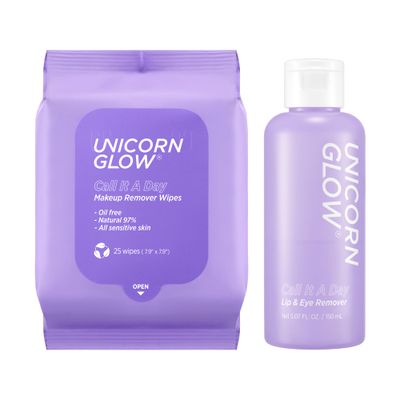 Unicorn Glow Makeup Remover Cleansing Face Wipes  LIP EYE Makeup Remover DUO - XL Oversize Daily Cleansing Facial Towelettes (1 EA Oil Free Lip Eye Makeup Remover)