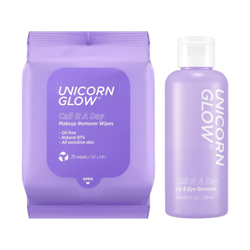 Unicorn Glow Makeup Remover Cleansing Face Wipes  LIP EYE Makeup Remover DUO - XL Oversize Daily Cleansing Facial Towelettes (1 EA Oil Free Lip Eye Makeup Remover)