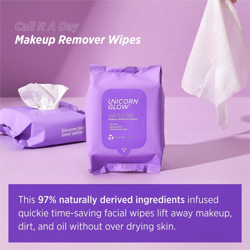 Unicorn Glow Makeup Remover Cleansing Face Wipes  LIP EYE Makeup Remover DUO - XL Oversize Daily Cleansing Facial Towelettes (1 EA Oil Free Lip Eye Makeup Remover)