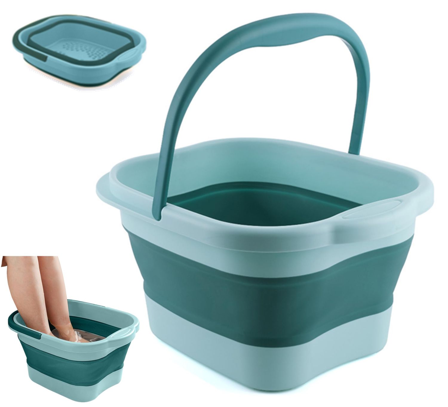 DoroSun Collapsible Foot Bath Soak Tub with Handle, Plastic Foldable Feet Spa Soaking Basin Bucket with Massager Acupoint for Washing, Pedicure Foot Care Bathtub Bowl Tools for Pain Relief, Green