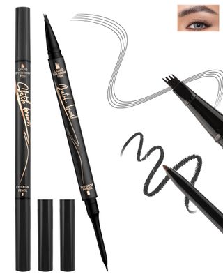 3D Microblading Eyebrow Pen, Black Dual-Ended Brow Pencil with 4-Fork-Tip Liquid Brow Pen &amp;Ultra Fine Retractable Eyebrow Pencil, Waterproof Longlasting Eyebrow Filler Makeup for Women Natural Bows-04