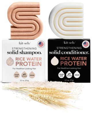 Kitsch Rice Bar Shampoo &amp; Conditioner Set - Solid Shampoo &amp; Conditioner Bar Set for Strengthening Hair - Rice Water Shampoo Bar &amp; Conditioner Soap - Paraben-Free, Made in USA, 2pcs