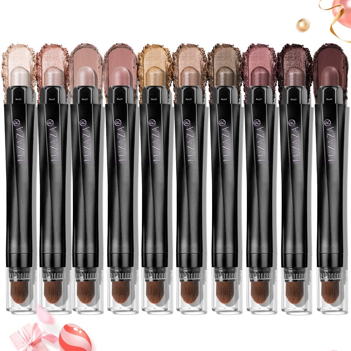 LUXAZA 10PCS Eyeshadow Stick,Shimmer And Matte Brown Metallic Eye Shadow sticks Set,Cream Eyeshadow Pencil Crayon with Smudge-proof &amp; Waterproof,Eye Brightener Stick
