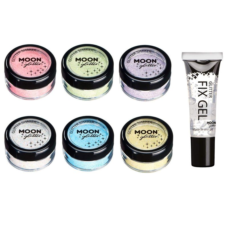 Pastel Glitter Shakers by Moon Glitter - 100% Cosmetic Glitter for Face, Body, Nails, Hair and Lips - 0.10oz - Set of 6 colours