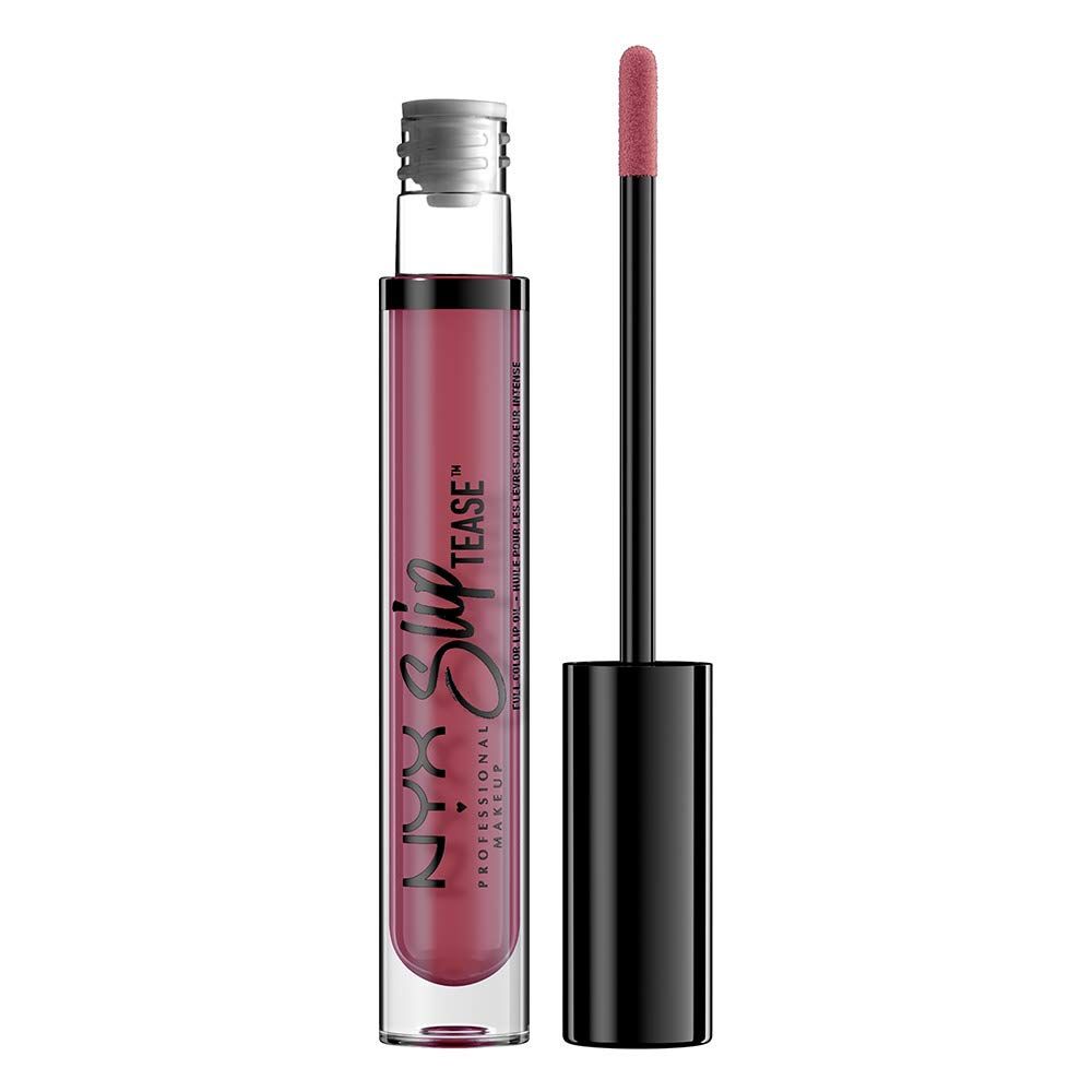 NYX PROFESSIONAL MAKEUP Slip Tease Full Color Lip Oil, Liquid Lipstick - Bang Bang (Muted Deep Plum)