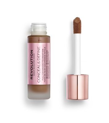 Revolution Beauty, Conceal &amp; Define Foundation, Full Coverage, Long-Lasting Matte Finish, Vegan &amp; Cruelty Free, F14 Dark Skin Tones, 0.8 Fl.Oz.