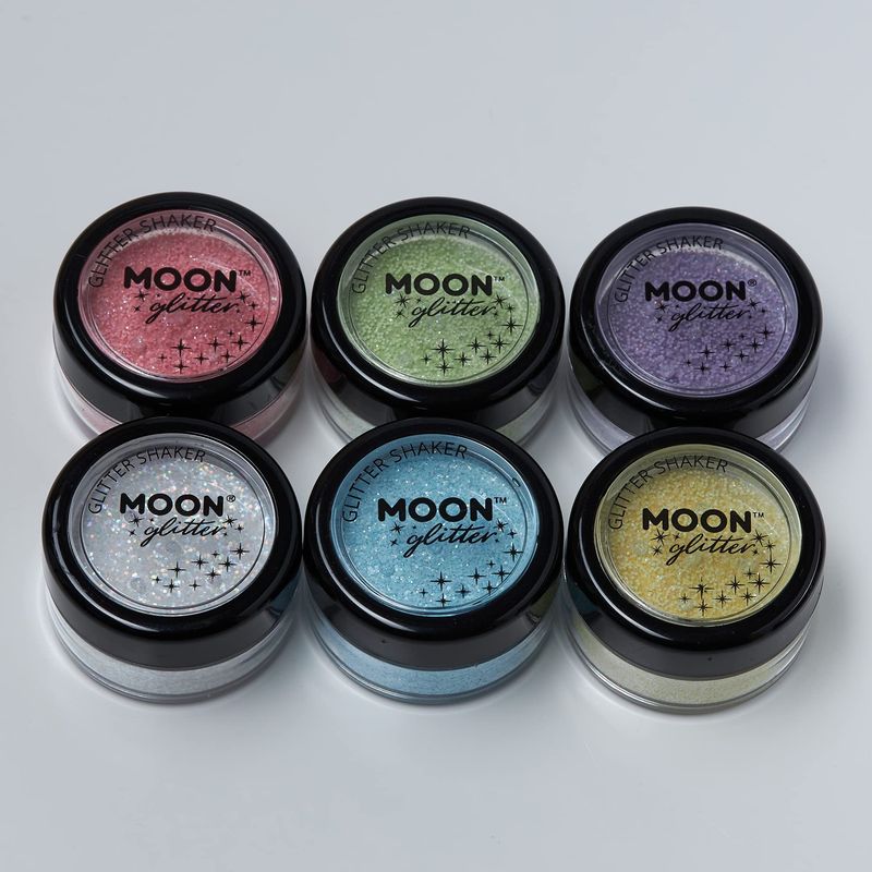 Pastel Glitter Shakers by Moon Glitter - 100% Cosmetic Glitter for Face, Body, Nails, Hair and Lips - 0.10oz - Set of 6 colours