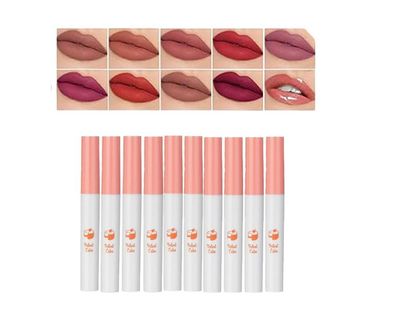 Biewals 10 Color Lip Tint Stain Set Rey Matte Liquid Lip Gloss, Velvet Lipstick Set Natural Ingredients Non-Stick Cup Easy To Stain 24-Hour Long-Lasting Waterproof