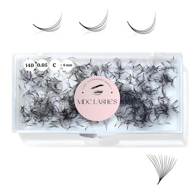 MDC LASHES Promades Eyelash Fan 500fans | 5D-16D, 0.05-0.07 Thickness, CCCD Curls, 8-18mm | Volume Lash Extensions Premade Lash Fans Pro Made False Eyelashes Pestanas Pelo A Pelo (16D-0.05-CC-14)