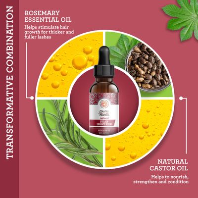 GuruNanda Natural Castor Oil Eyelash Enhance Serum with Rosemary Oil - With Brush Applicator, Helps Eyebrows & Beards for Natural Hair Growth, 2 Fl Oz