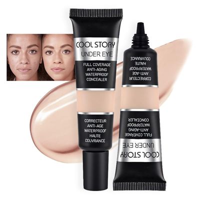 Kaely 2Pcs under Eye Concealer Full Coverage,Waterproof Concealer for Dark Circles,Puffiness,Redness,Cream Foundation Eye Brightener,Color corrector de ojeras,Anti Aging,Natural Matte Finish,Medium